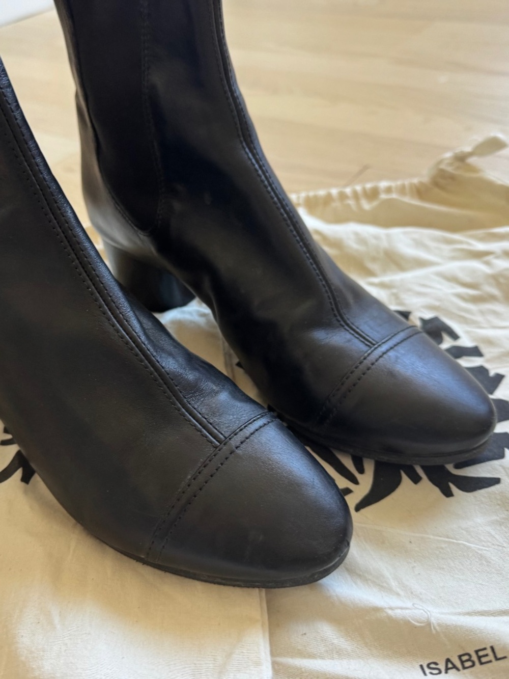 Isabel Marant Etoile Ankle Boots Black Leather Size 36 US 6 Wood Heel Booties